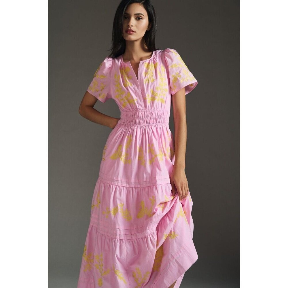 NWT Anthropologie Maeve Somerset Maxi in Pink Embroidered Edition Dress MP - Picture 3 of 11